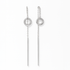 Pair of silver earrings with circular and vertical design on a white background