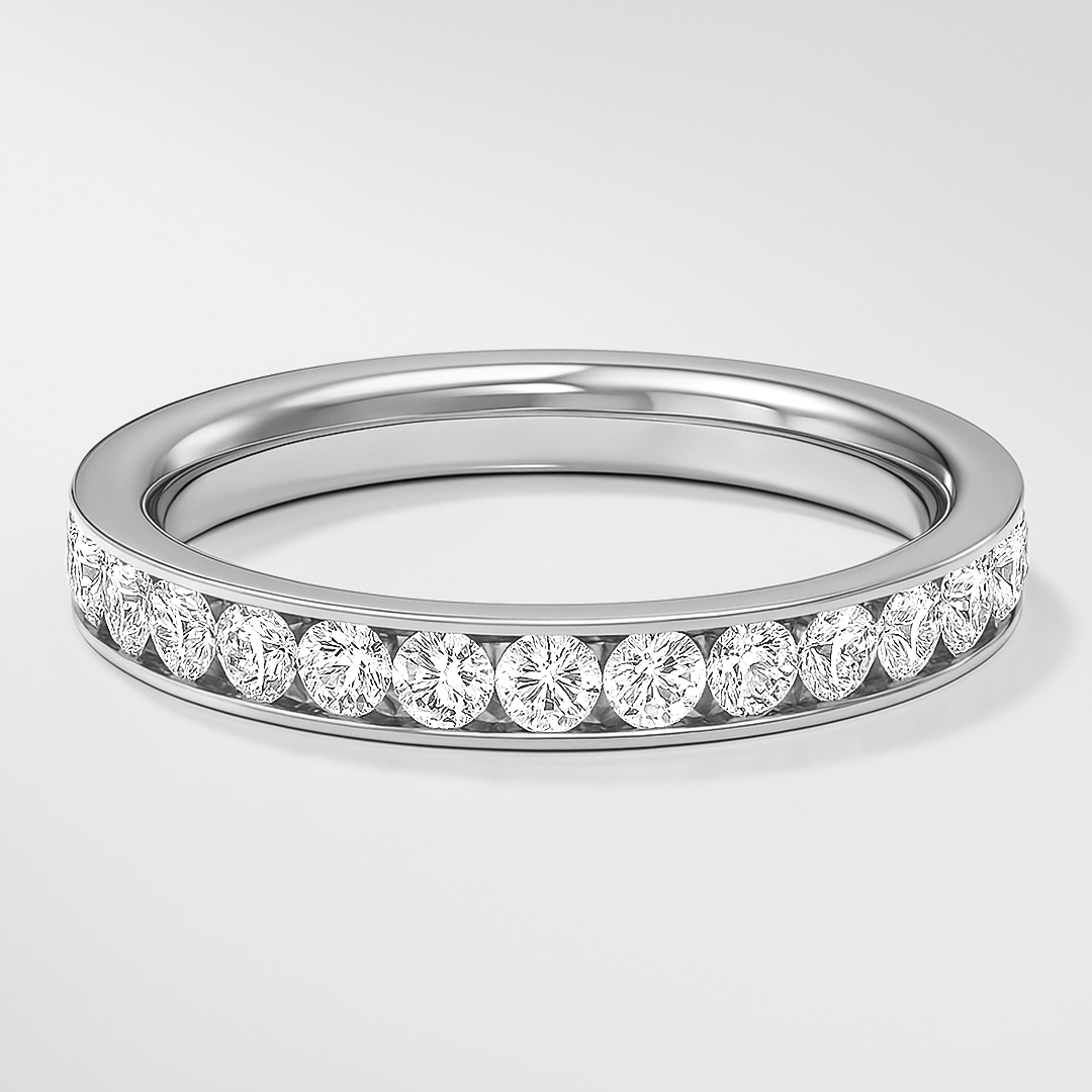 White Gold ring with small diamonds on a white background