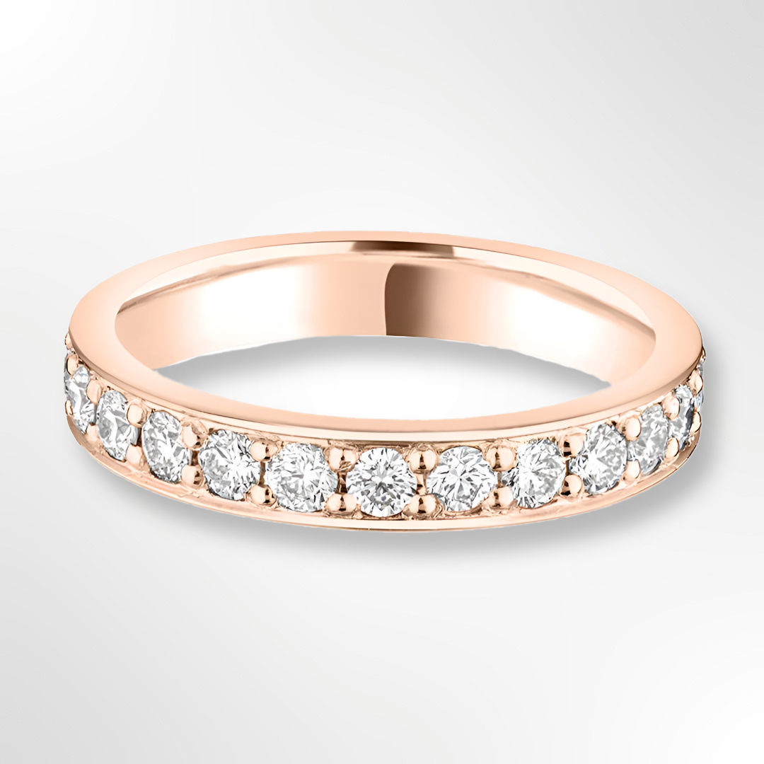 18ct Rose Gold Round Brilliant Cut Grain Set Diamond Wedding Ring 0.75ct