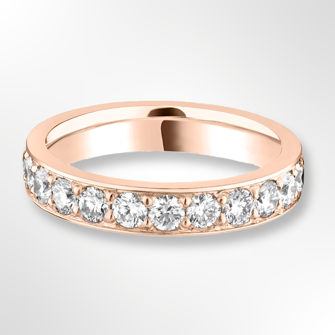 18ct Rose Gold Round Brilliant Cut Grain Set Diamond Wedding Ring 1.00ct
