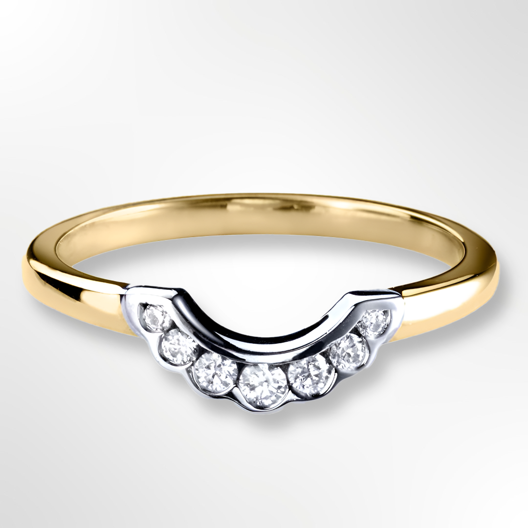 Yellow and White Gold Curve Shaped Demi Flush Set Diamond Wedding Ring
