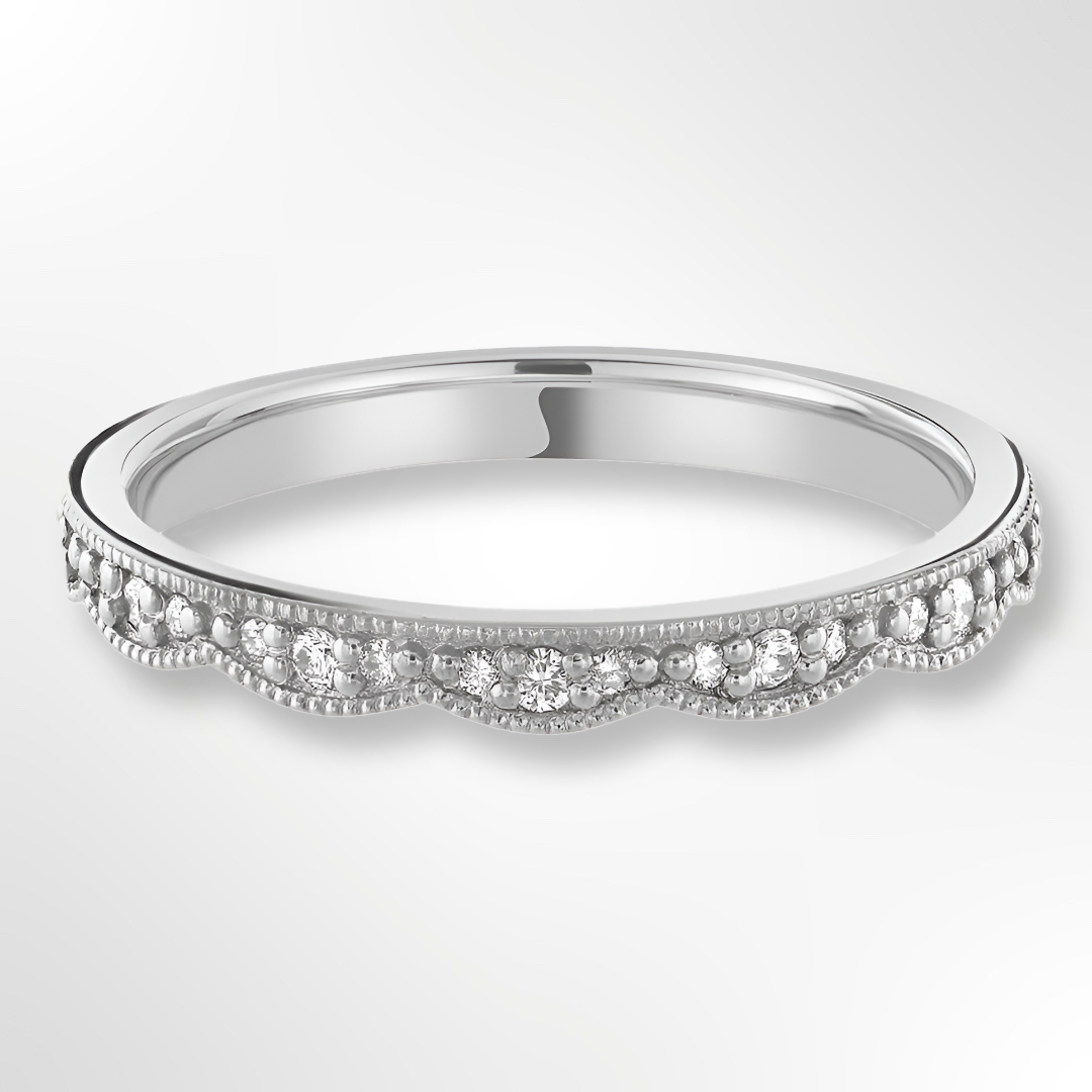 Platinum Vintage Inspired Diamond Set Wedding with Scalloped Edges