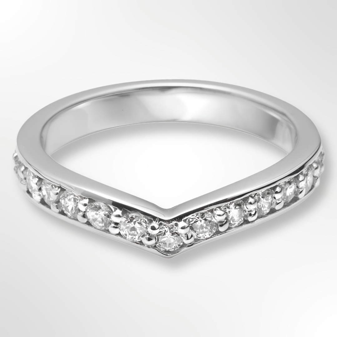 Classic V Shaped Diamond Set Wedding Ring - 18ct White Gold