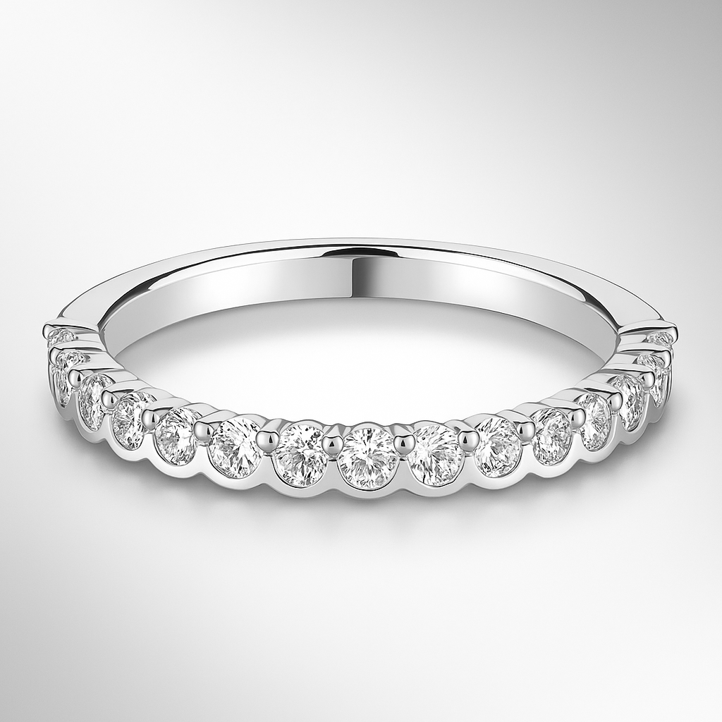 White Gold Demi Set Diamond Wedding Ring on a white background