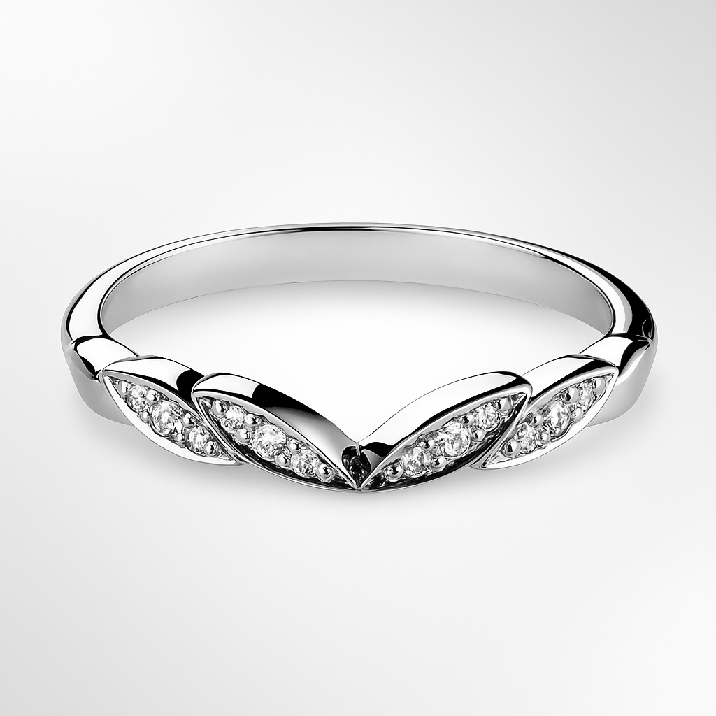 White Gold Floral Diamond Wedding Ring on a White Background