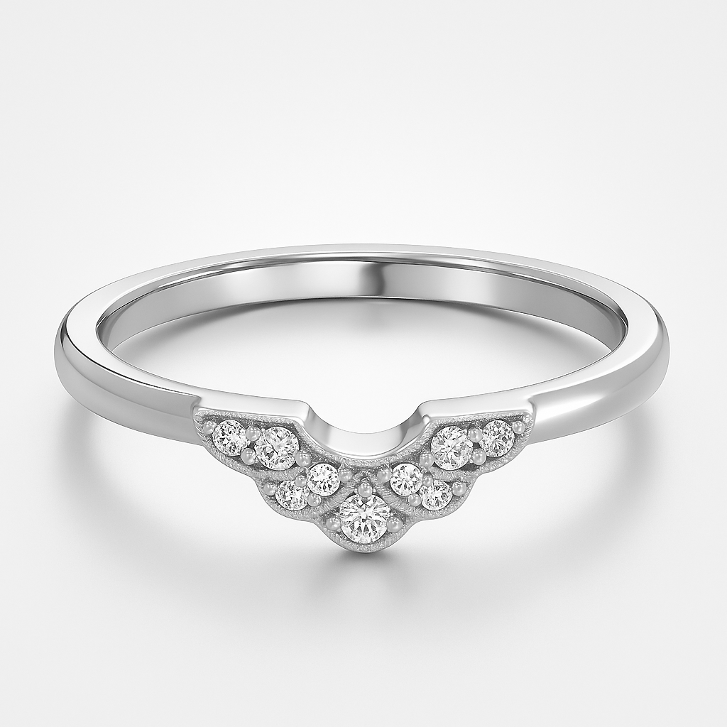 White Gold Vintage Inspired Wedding Ring on a Grey Background