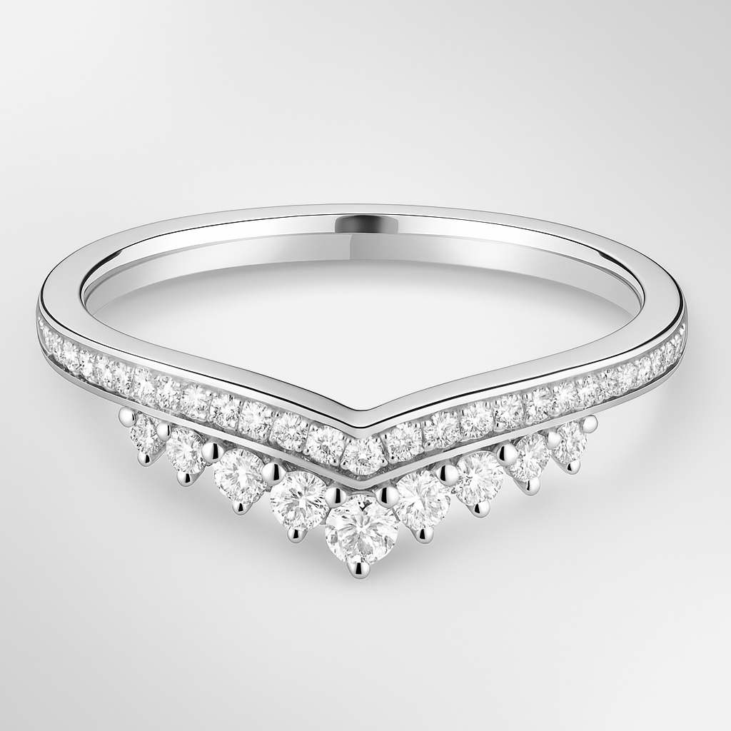 White Gold Shaped Tiara Wedding Ring on a Grey Background