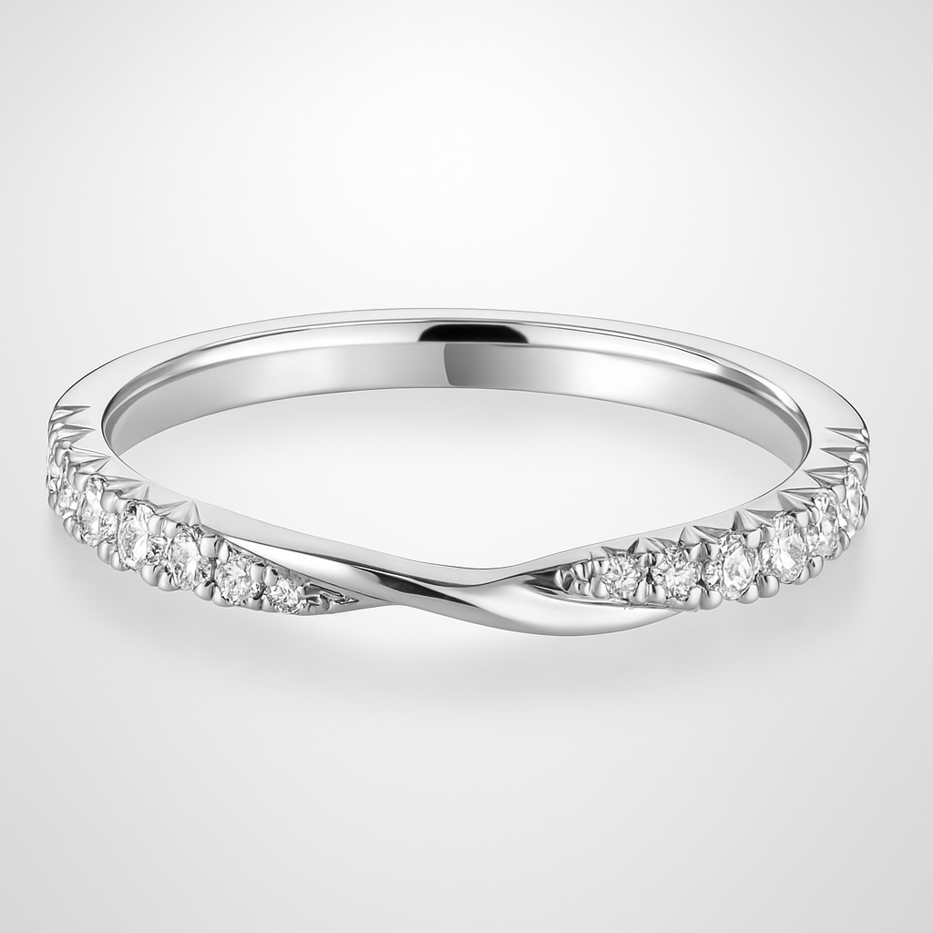 White Gold Twist Diamond Wedding Ring on a White Background