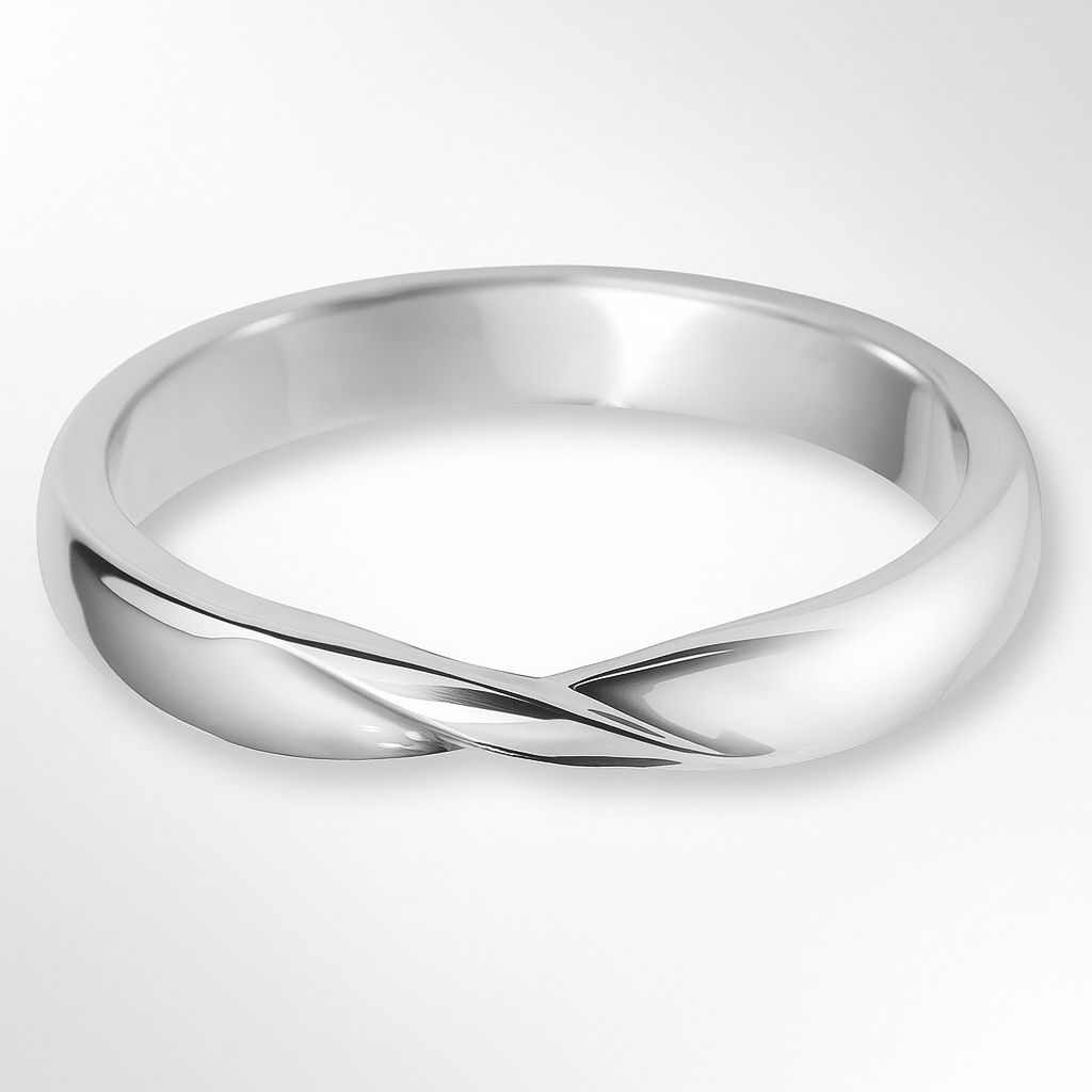 White Gold Twist Shaped Wedding Ring on a White Background