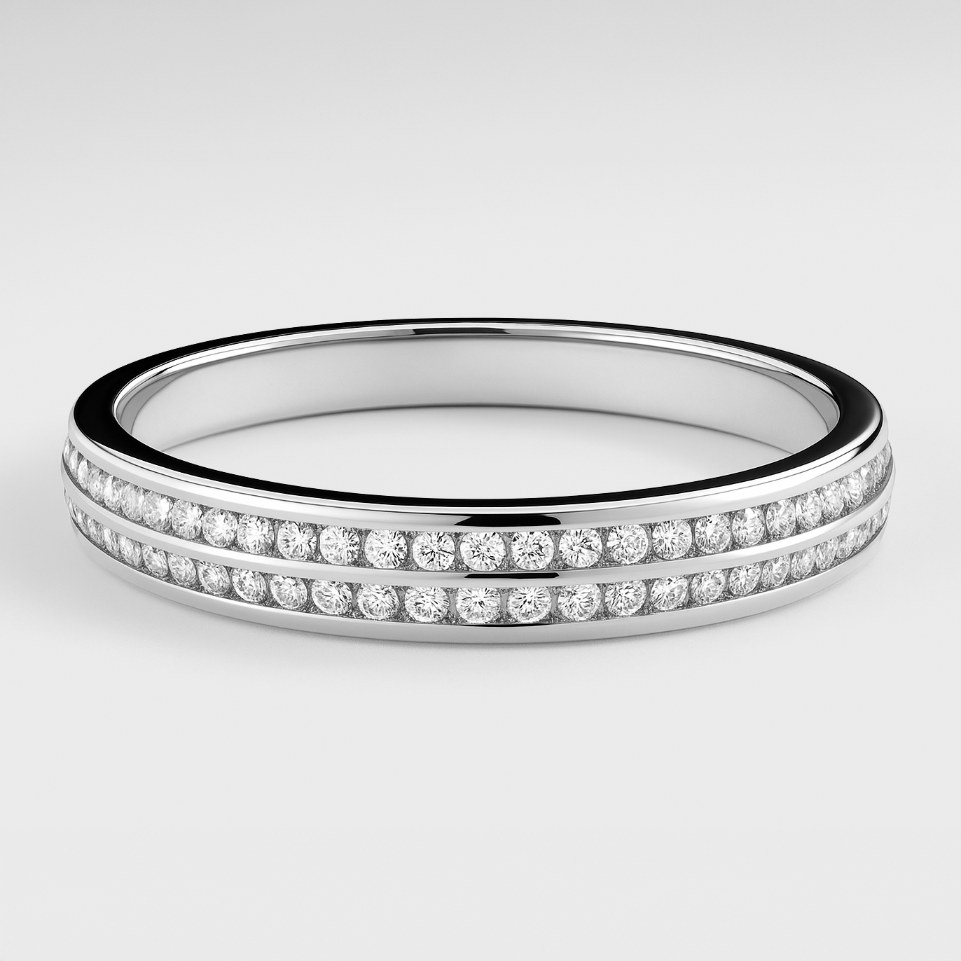 White  Gold Twin Channel Set Diamond Ring on a white background