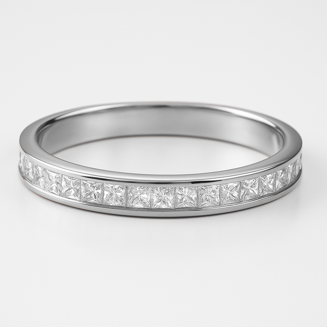 White Gold ring with diamond stones on a white background