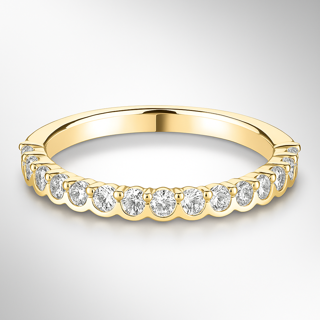 Yellow Gold Demi Set Diamond Wedding Ring on a white background