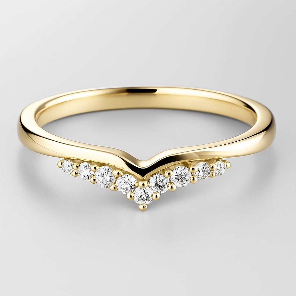 Yellow Gold Shaped Diamond Wedding Ring on a grey background