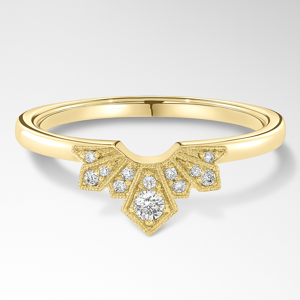 Yellow Gold Art Deco Style Wedding Ring on a White Background