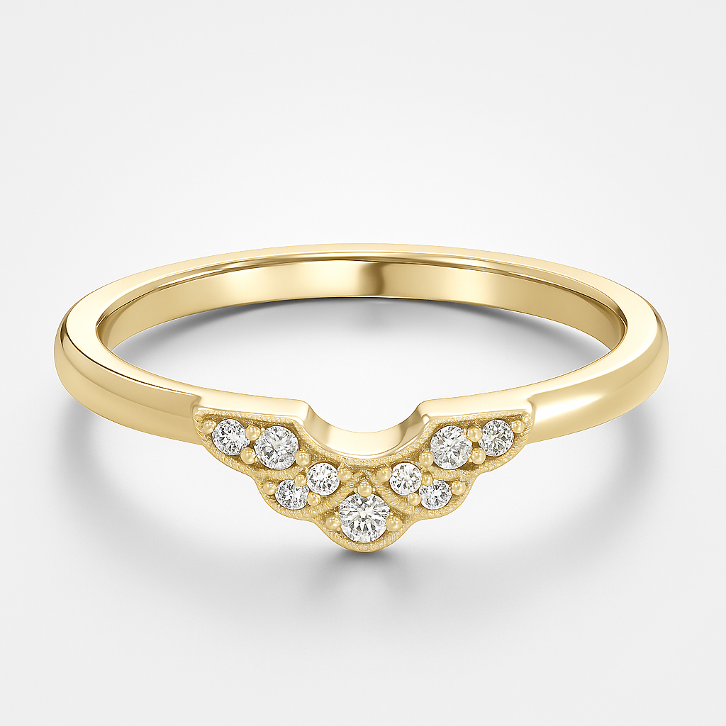 Yellow Gold Vintage Inspired Wedding Ring on a Grey Background