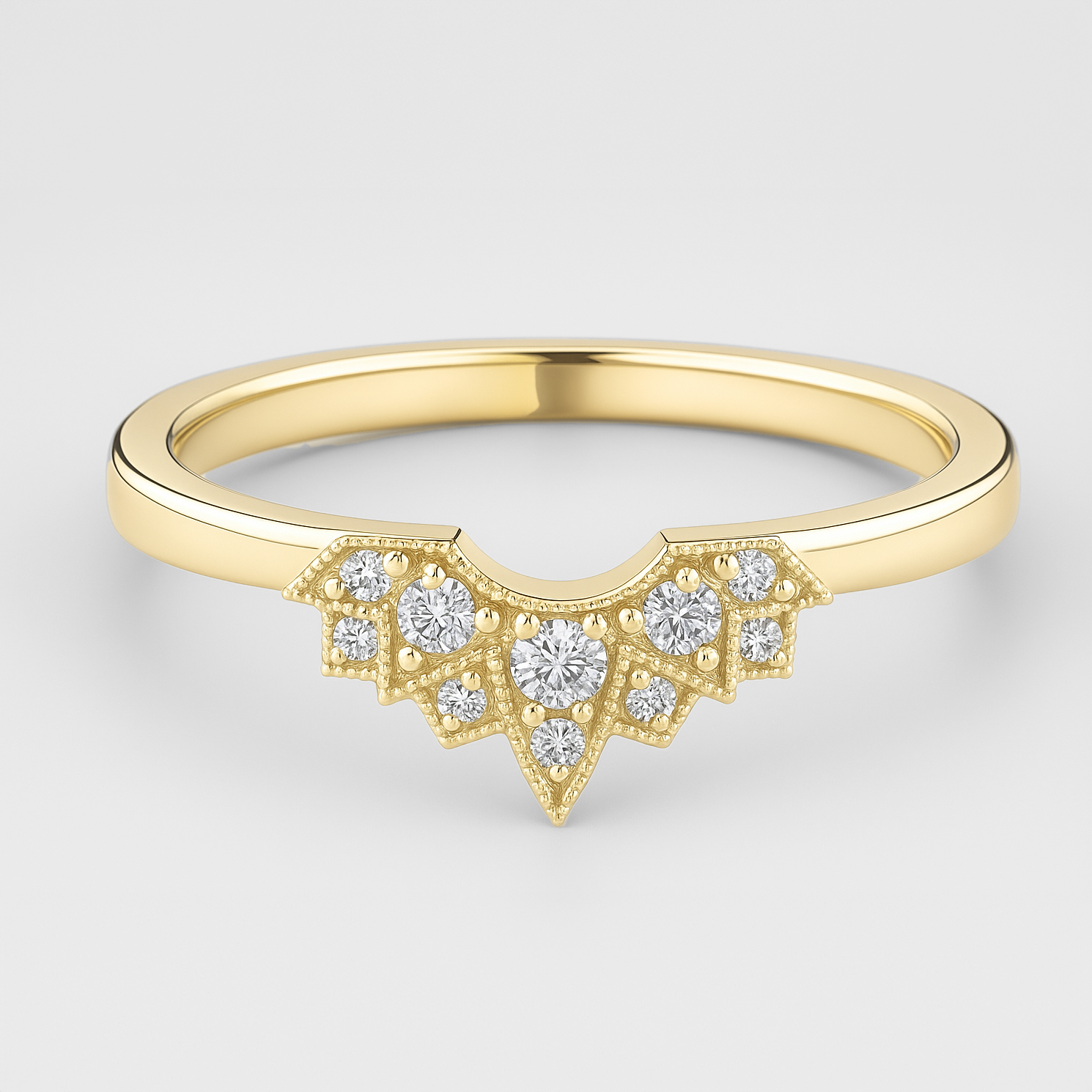 Yellow Gold Art Deco Style Wedding Ring on a White Background