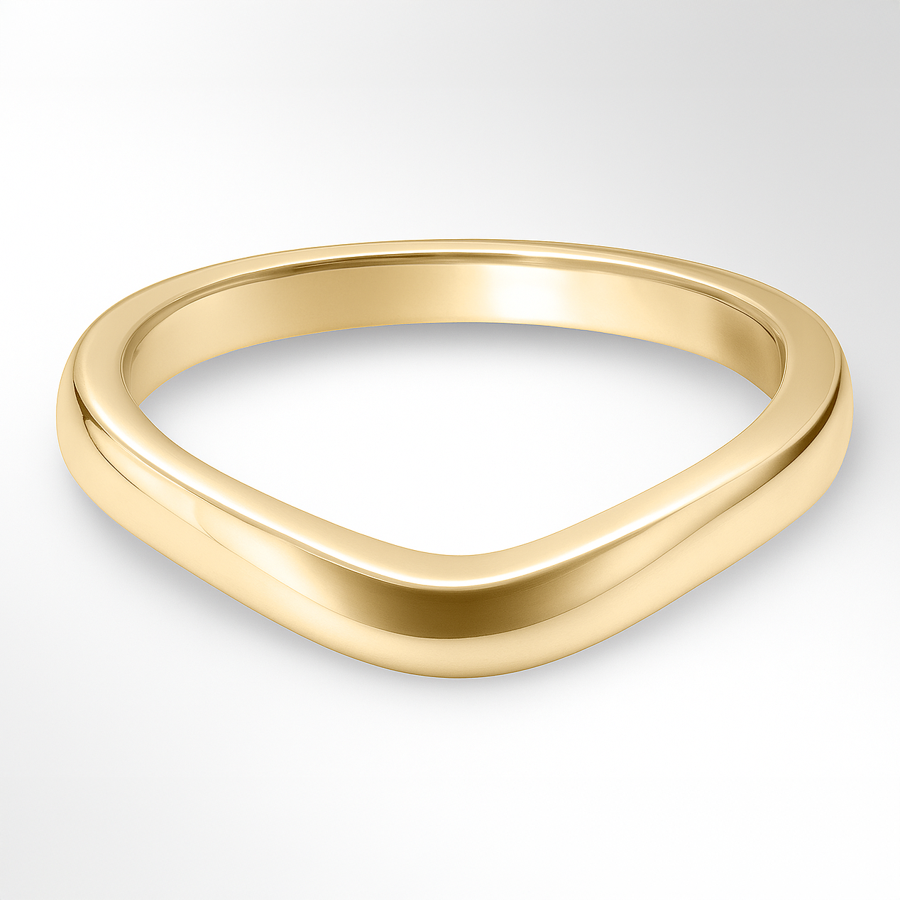 Yellow Gold Curve Shaped Wedding Ring on a White Background