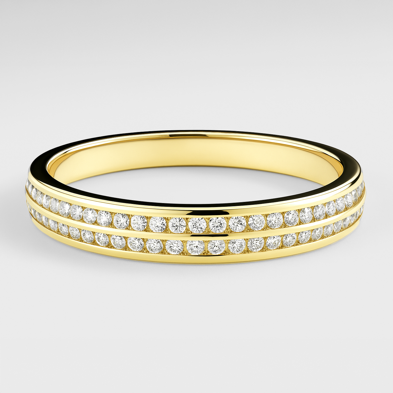 Yellow  Gold Twin Channel Set Diamond Ring on a white background