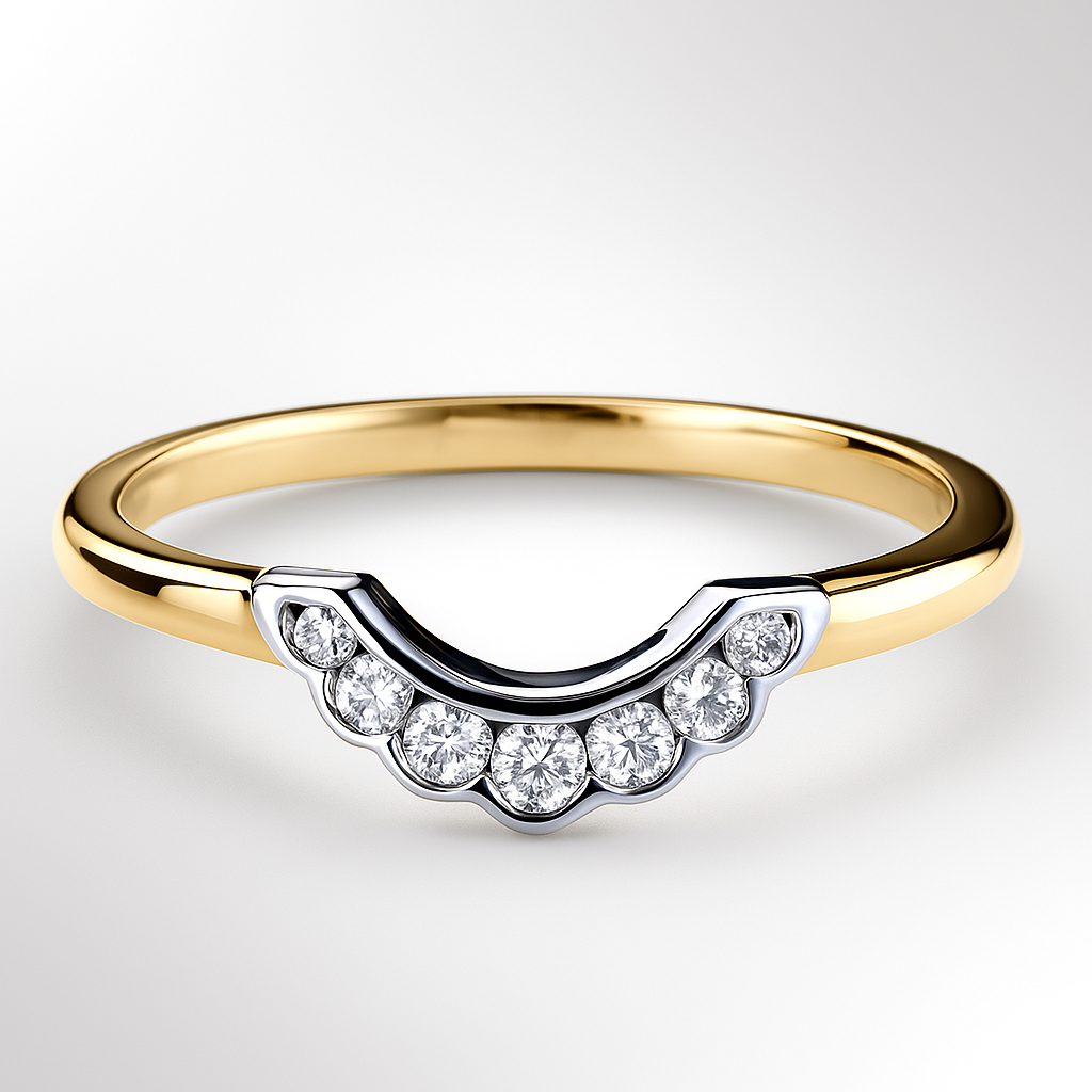 Yellow and White Gold U Shaped Wedding Ring on a White Background