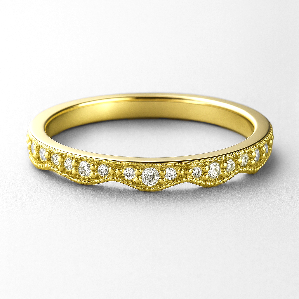 Yellow Gold Vintage Inspired Diamond Set Wedding with Scalloped Edges
