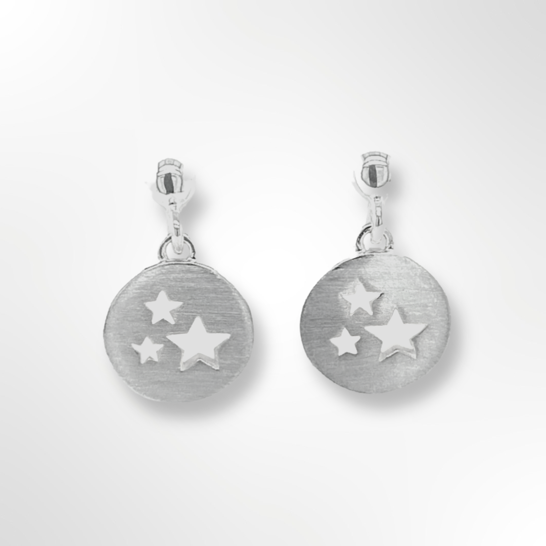 Sterling Silver Satin Star Cut-out Disc Drop Earrings