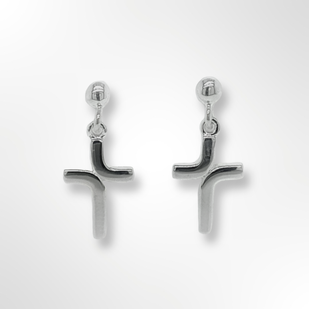Sterling Silver Curved Cross Design Drop Earrings
