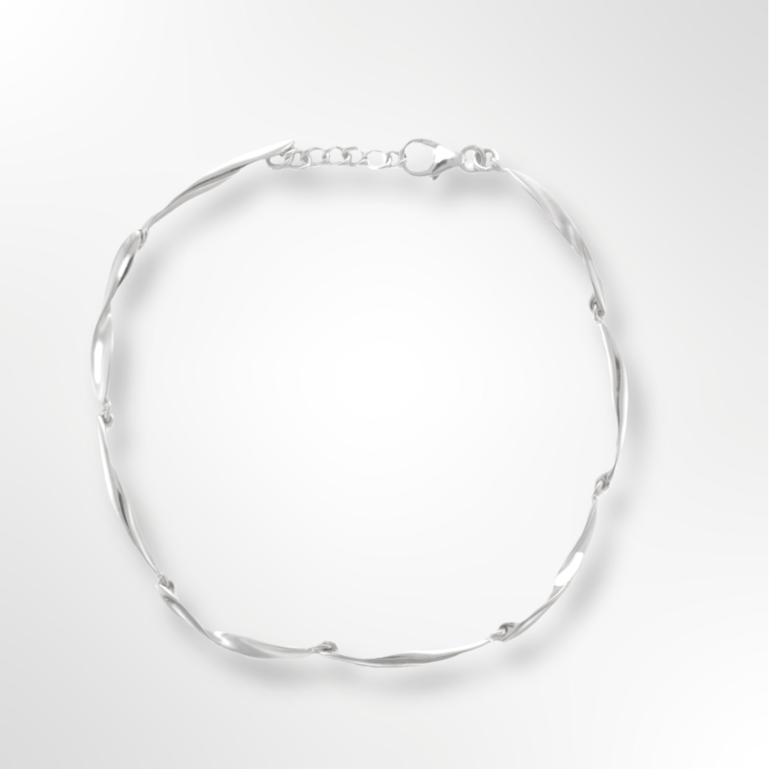 Sterling Silver Satin and Polished Twisted Link  Bracelet