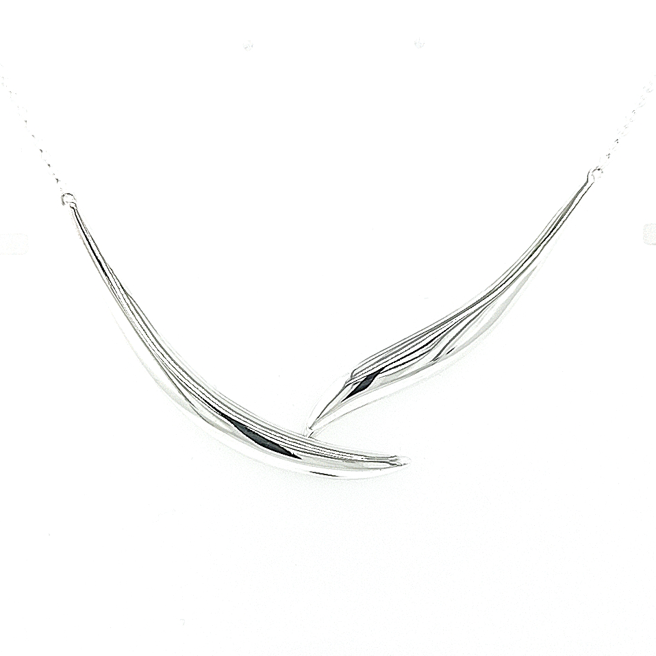 Silver Polished Articulated Curve Necklace on Chain