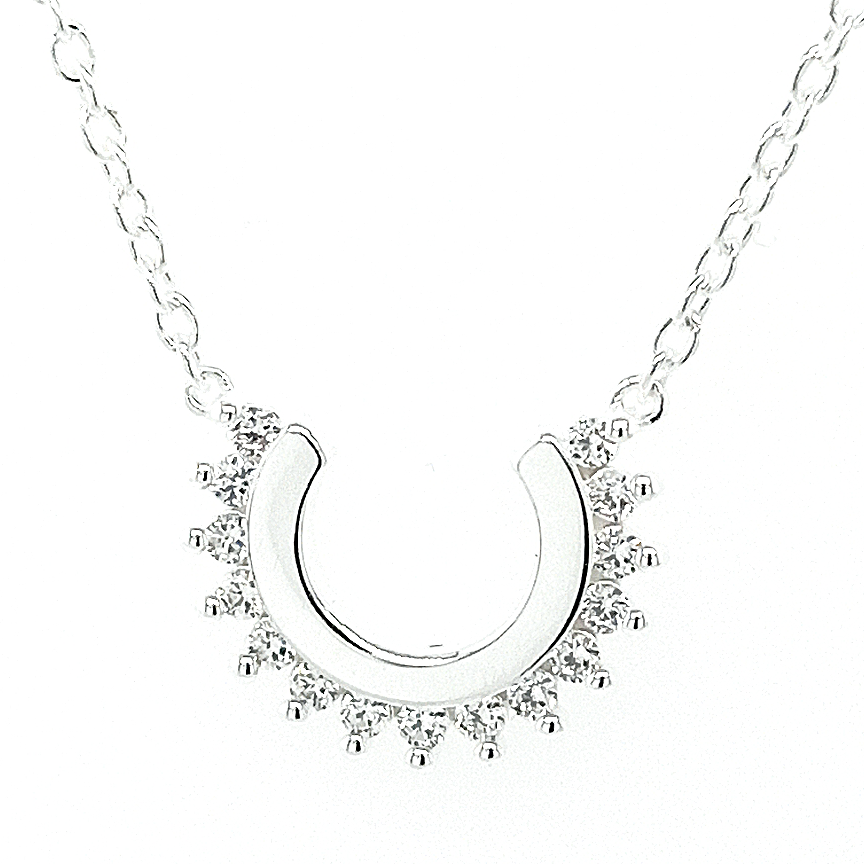 Silver CZ Crescent Necklace